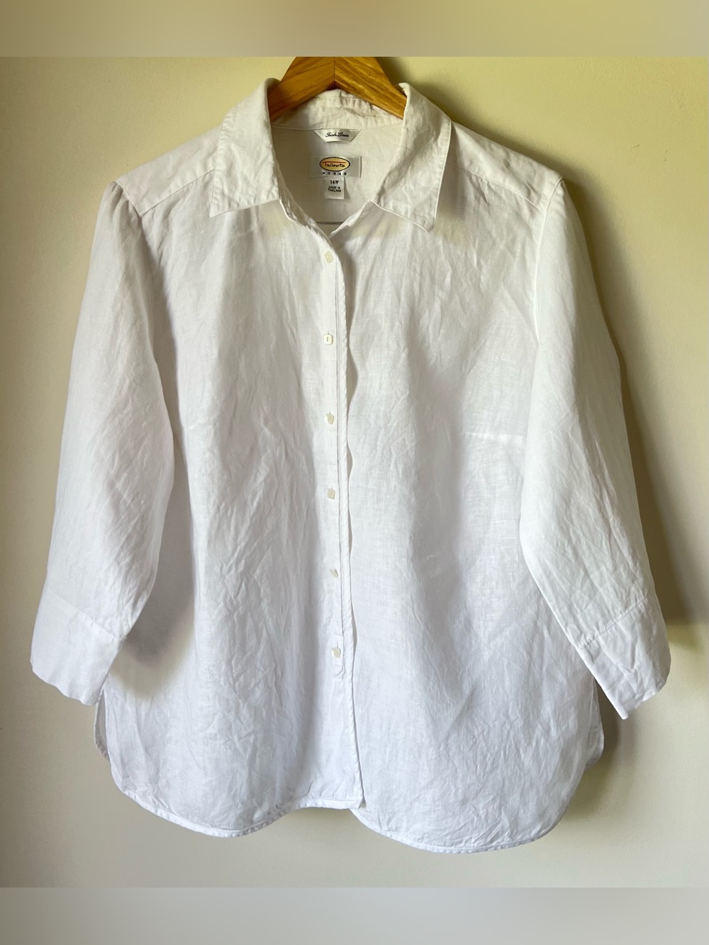 Vintage Talbots Irish Linen Button-Up Shirt 3/4 Sleeves White Size 14W - Picture 2 of 8